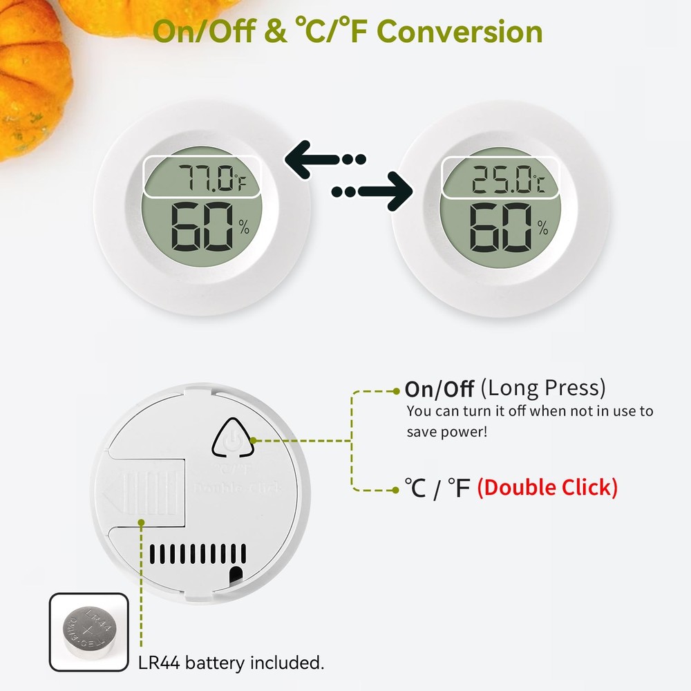 Atogou 2-Pack Mini Hygrometer & Thermometer, Indoor White, White 2-pack