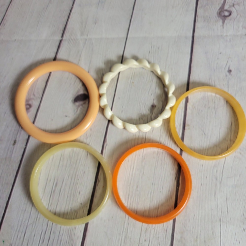 Vintage Bracelets Bangles Stack of 5 Orange Cream