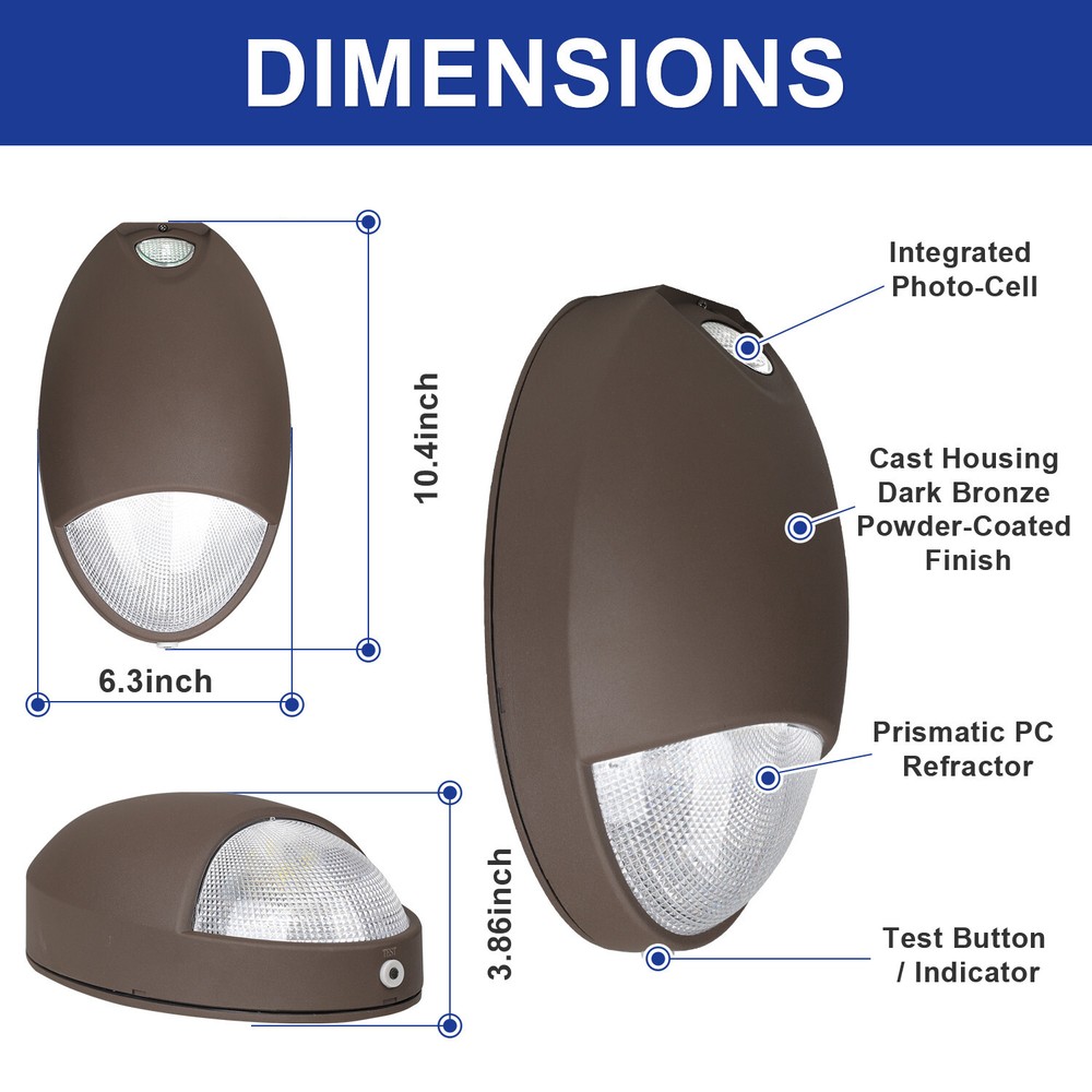 2 Pack LED Emergency Wall Pack Light 12W with Battery Backup Photocell Sensor UL