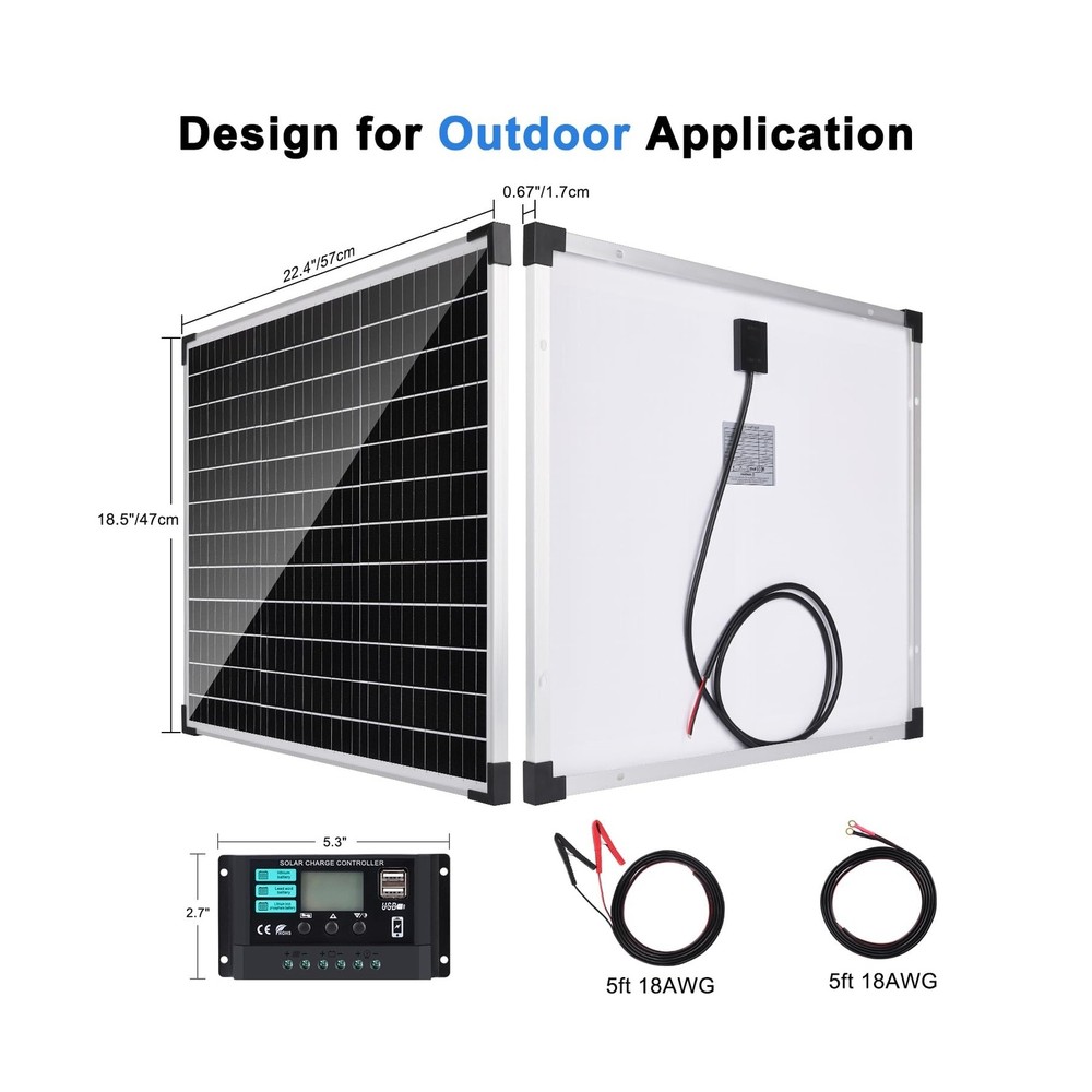 TBER 50W/12V Solar Panel Kit with 10A Charge Controller, Monocrysta... Fast Ship