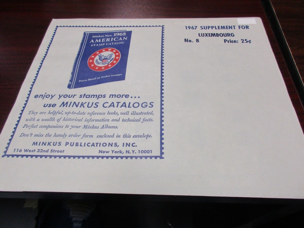 "MINKUS" 1967  SUPPLEMENT  LUXEMBOURG  #8  W/FREE SHIPPING!!!