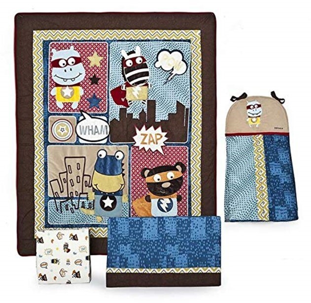 CRIB SIZE COCALO Superhero Pals VALANCE, DIAPER STACKER,  SHEET, COMFORTER