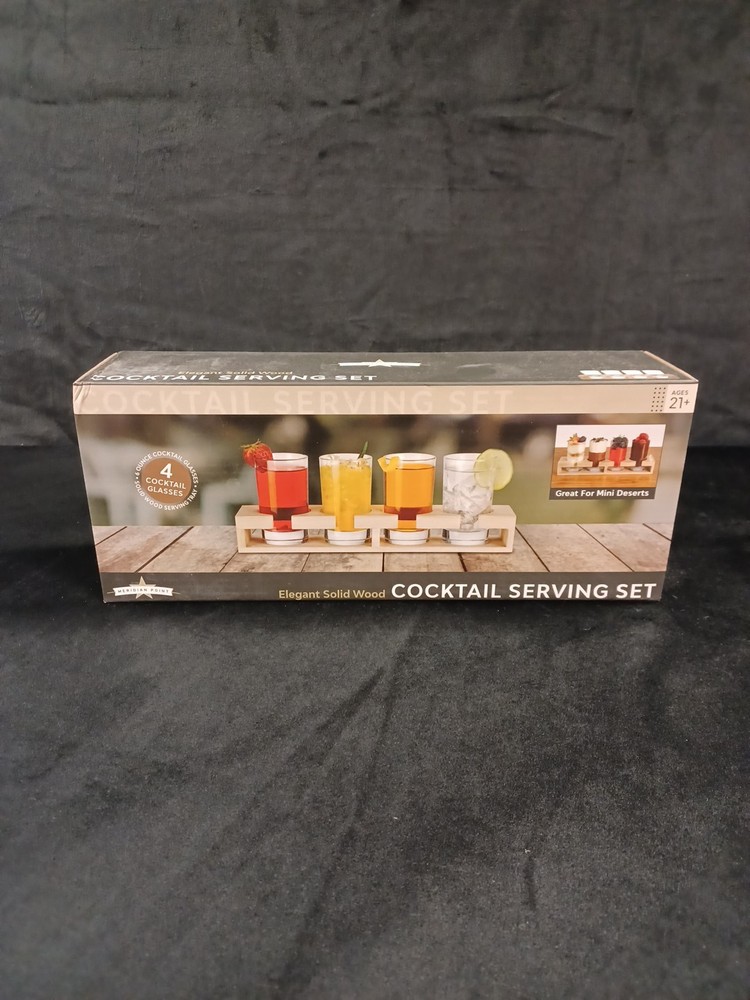 NIB Elegant Solid Wood Cocktail Serving Set Meridian Point Desert Server