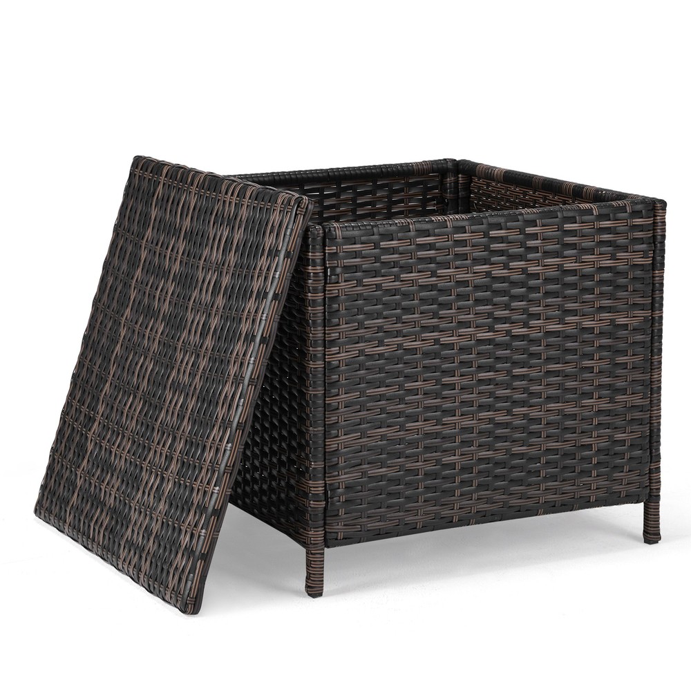 PE Wicker Side Table with Storage, Patio Rattan End Table Square Container
