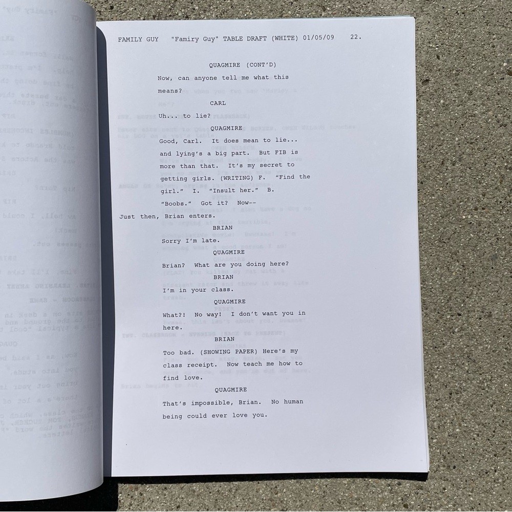 Family Guy Original 2010 Production Used Table Draft Script Seth MacFarlane