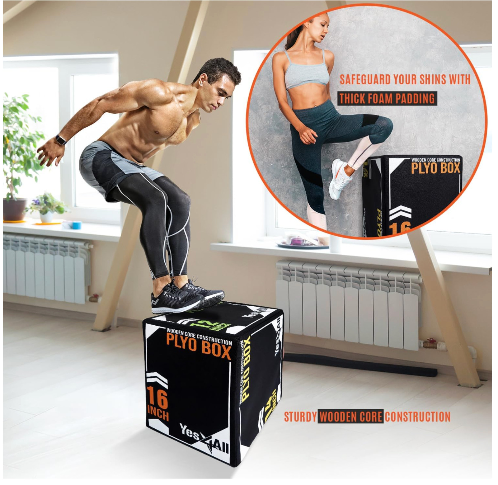 Yes4All 3-in-1 Soft Plyo Box 16" x 14" x 12" Wooden Core Cushioned Box Multi-Use