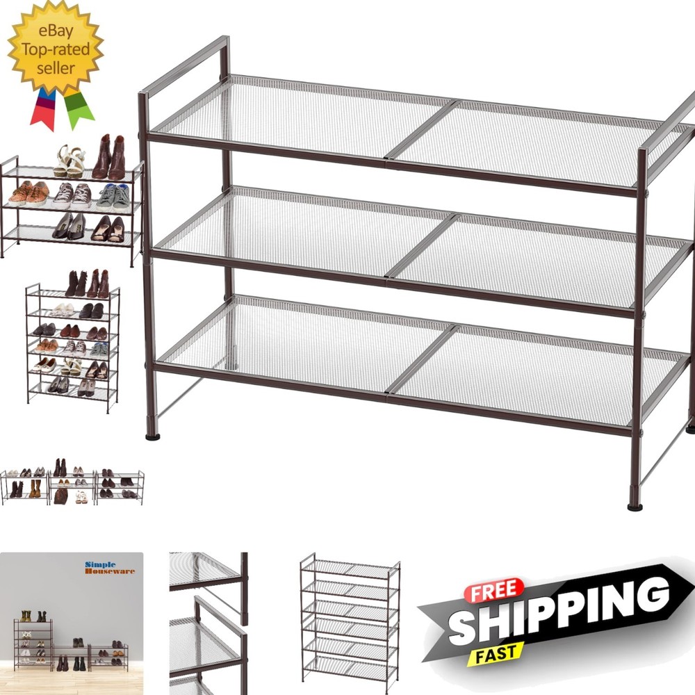 3-Tier Stackable Mesh Shoe Rack, Bronze