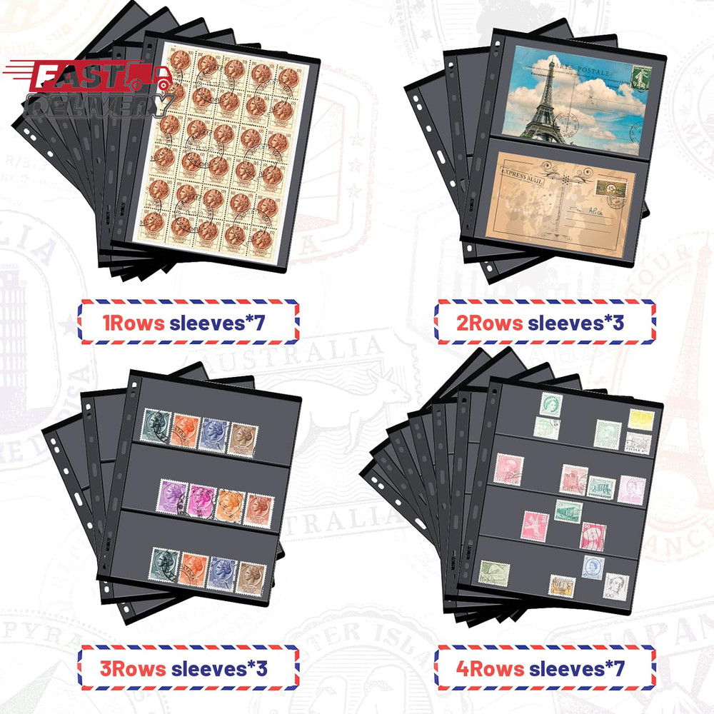 20 Sheet Stamp Pages for Stamp Album Binder 1/2/3/4 Pockets Collectors Postage C