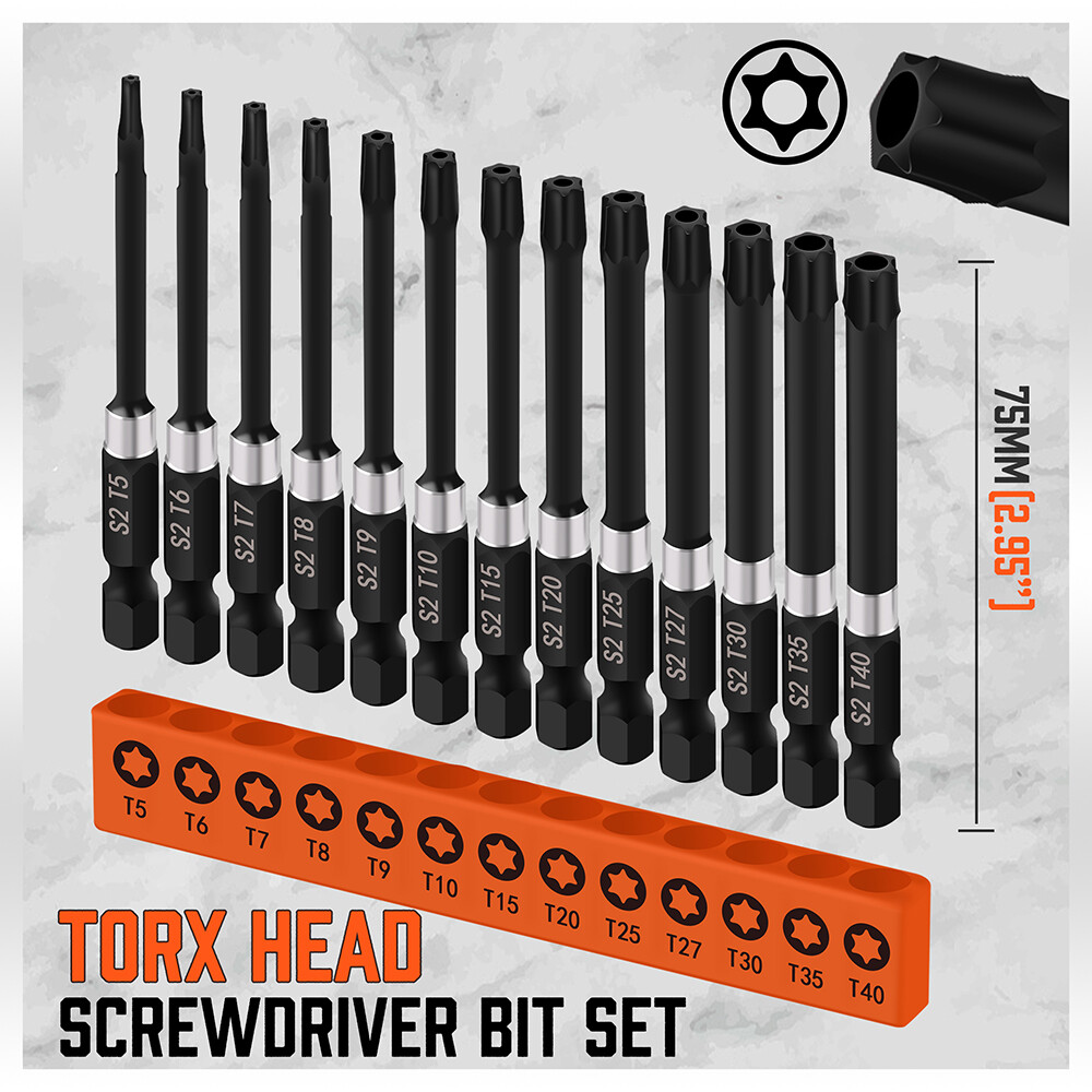 HORUSDY 13PC Torx Screwdriver Bit Set Magnetic Impact 3" Security Tamper Proof