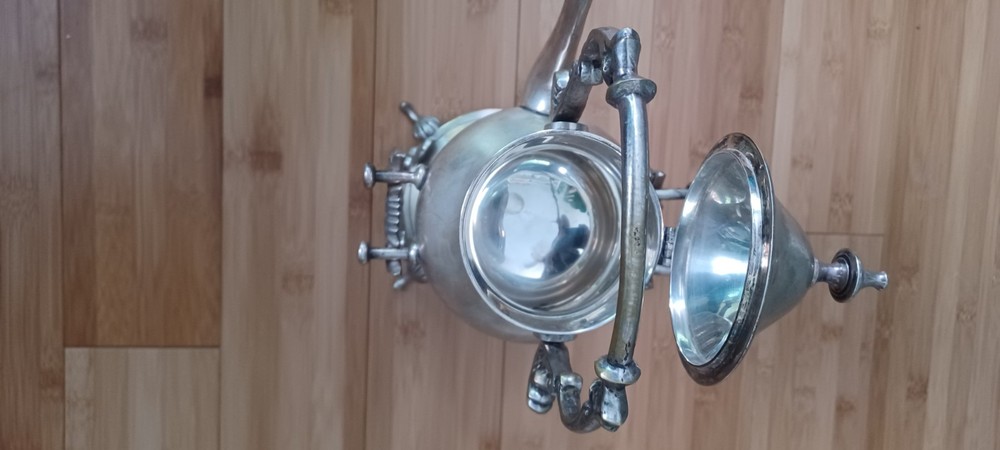 Vintage Silver Plate Teapot on Tilting Stand with Burner