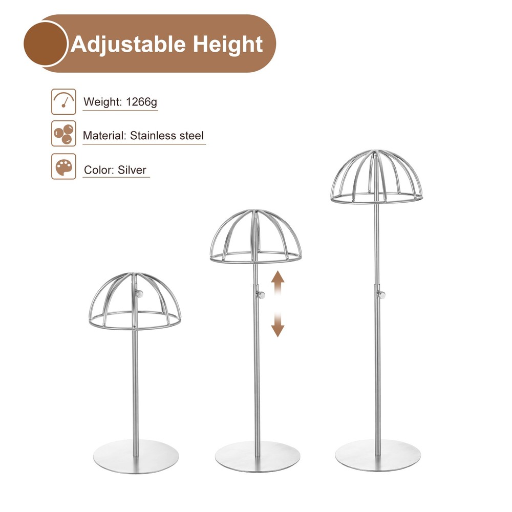 2 Pack Metal Hat Display Stand Adjustable Tabletop Wig Holder Silver