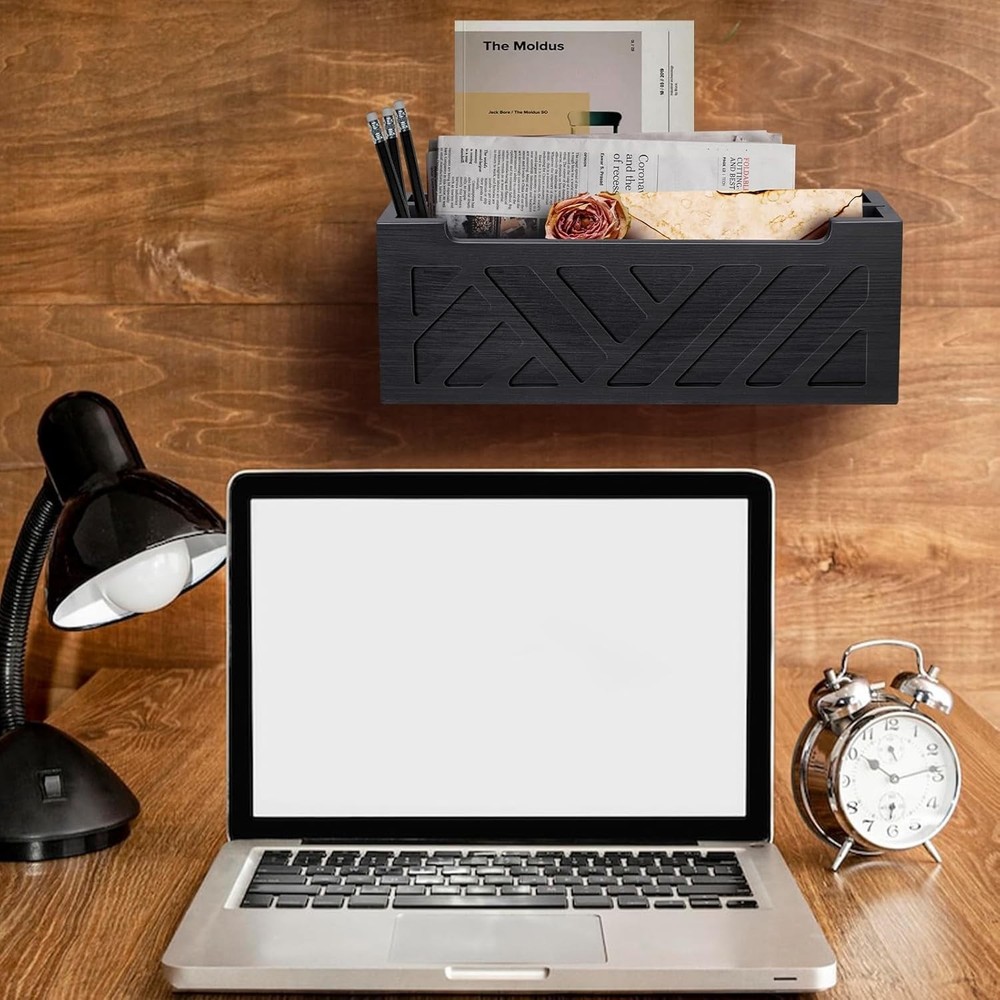 Sleek Black Pine Mail Basket - Stylish Solution for Letter and Bill Storage