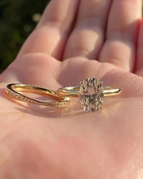 Bridal Set Moissanite Engagement Ring 2.50 TCW Oval Cut Solid 14K Yellow Gold