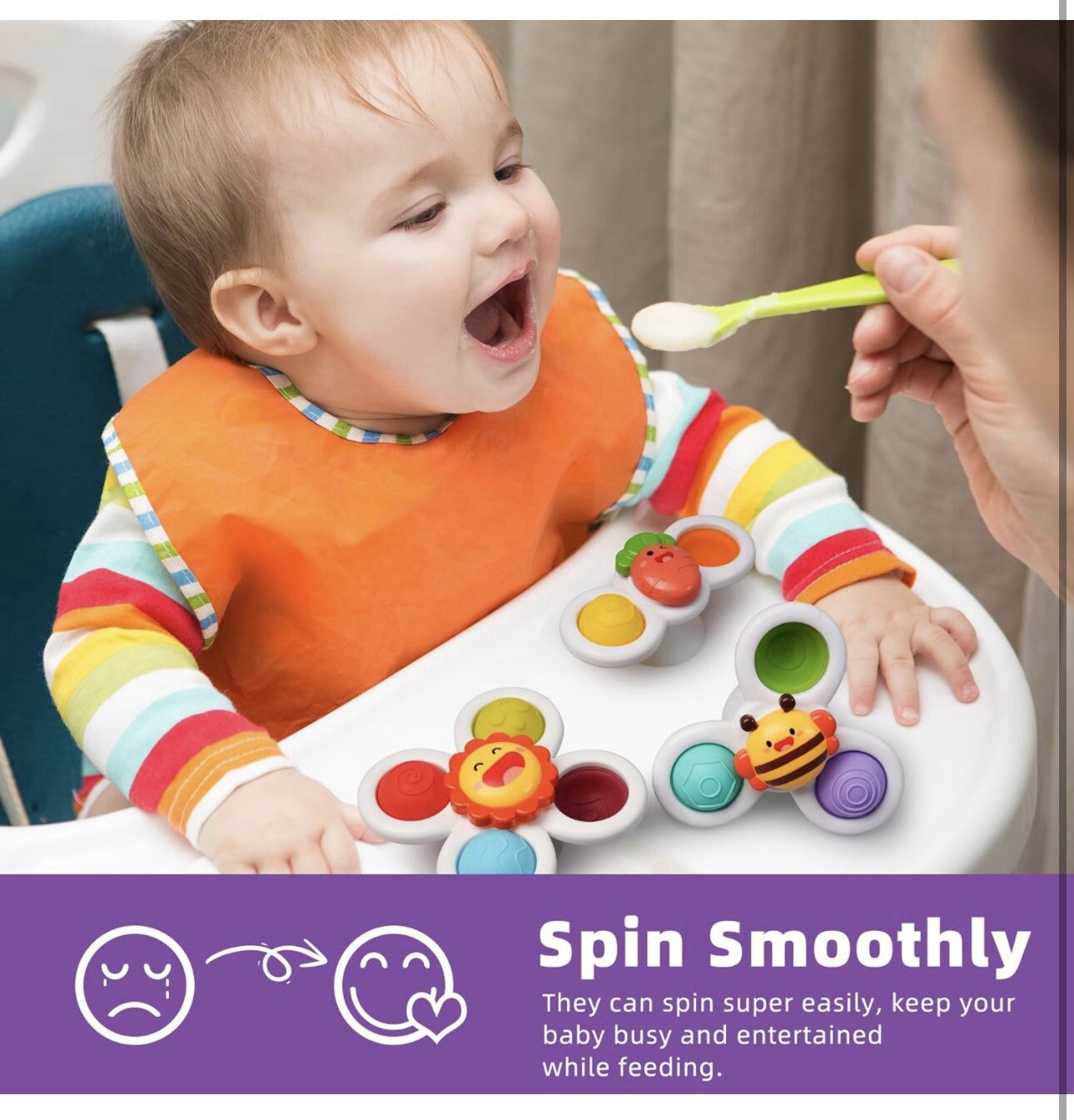 Suction Cup Spinner Toys 3pcs Spinning Top Baby Toys For 1 2 Year Old Boys Gifts