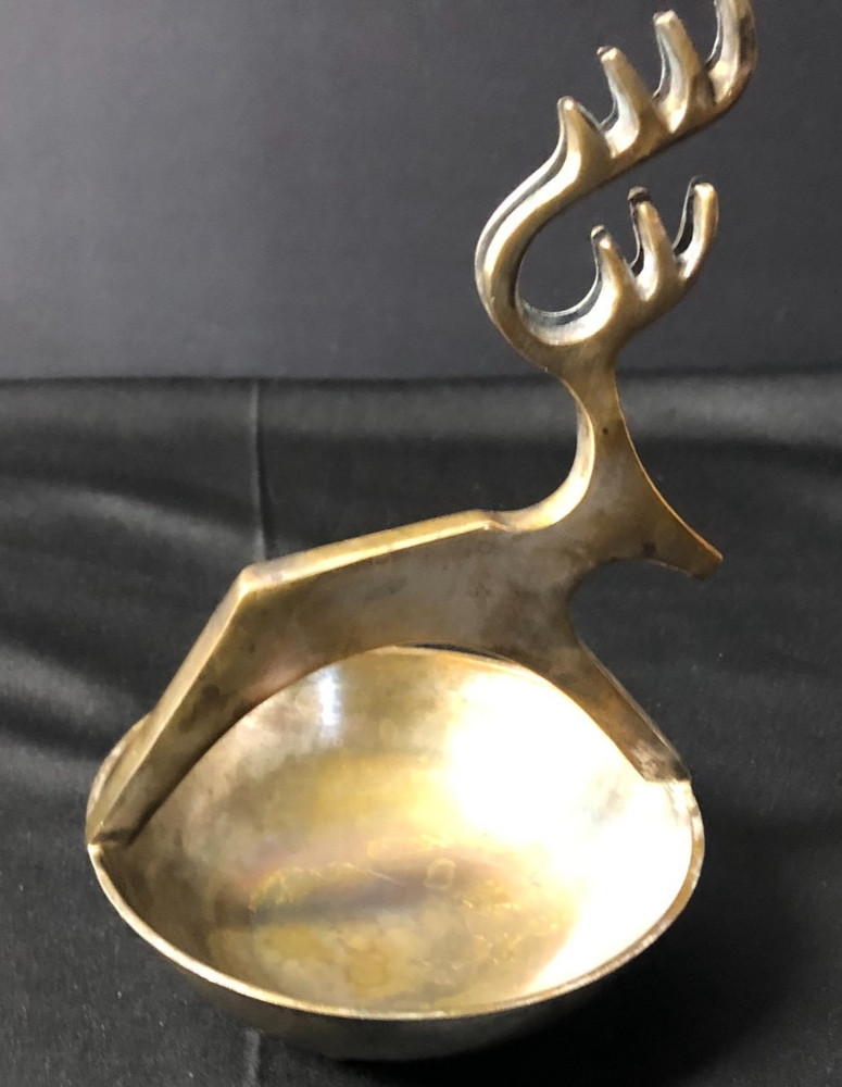 Brass Reindeer Trinket Candy Nut Dish Christmas Bowl Cabin