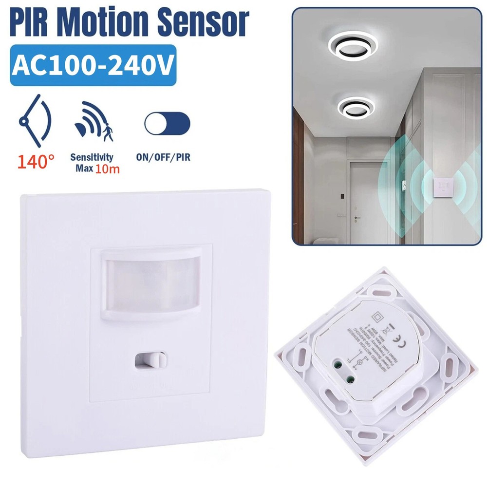White PIR Motion Sensor Wall Switch AC100-240V for Downlights & Ceiling Lights