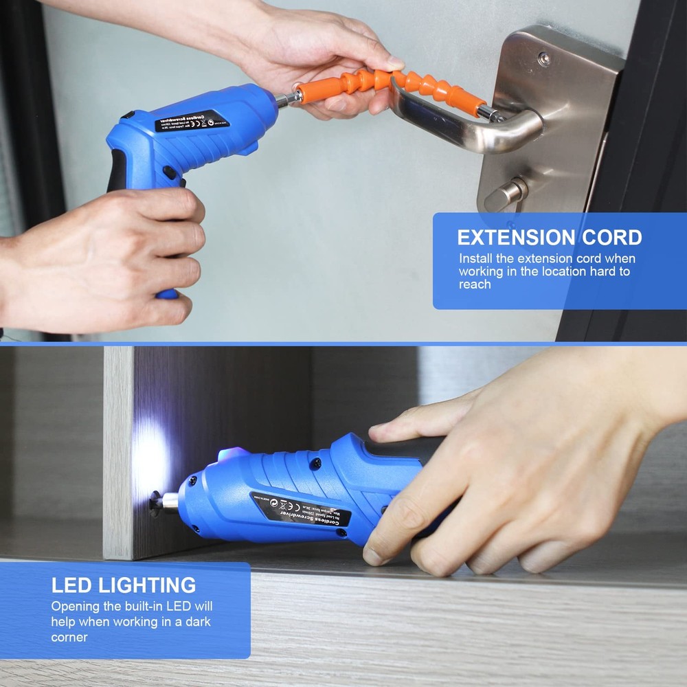 3.7V Cordless Screwdriver Set, Rechargeable Drill with 47 Bits & LED Light