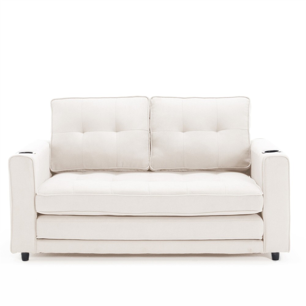 Convertible Sofa Bed Loveseat Sofa Futon Sofa Couch with Pull Out Bed Beige