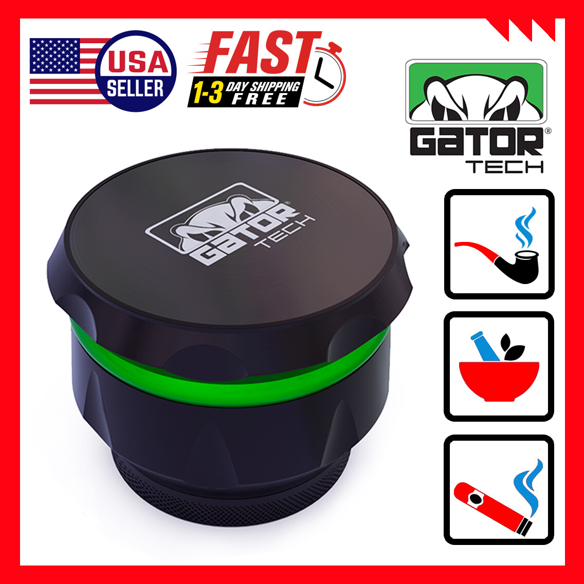 Tobacco Herb Spice Grinder Crusher Smoke 2.0" inch 4-Piece Metal Magnetic Lid