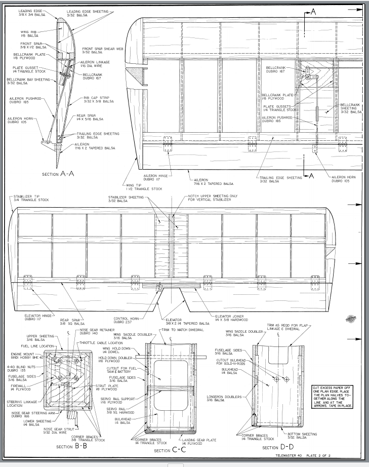 Telemaster 40 RC 73 inch Trainer Airplane Printed Plans