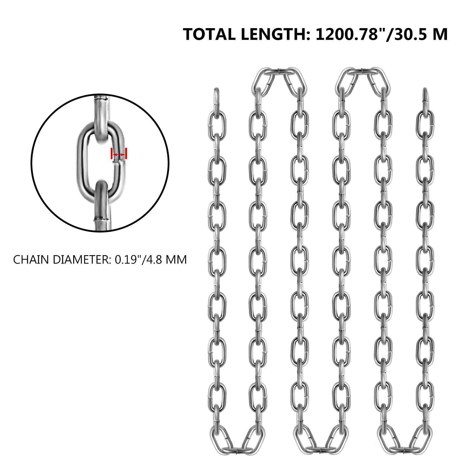 VEVOR Zinc Plated Proof Coil Chain G30 3/16"x100FT Chain Sling Towing Pulling