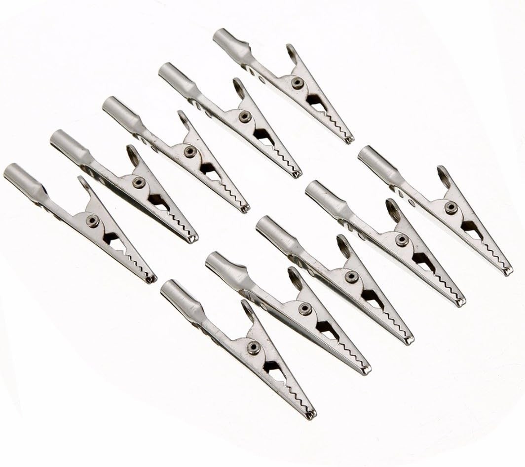 10-Pack 51mm Stainless Steel Alligator Clips for Electronic Testing