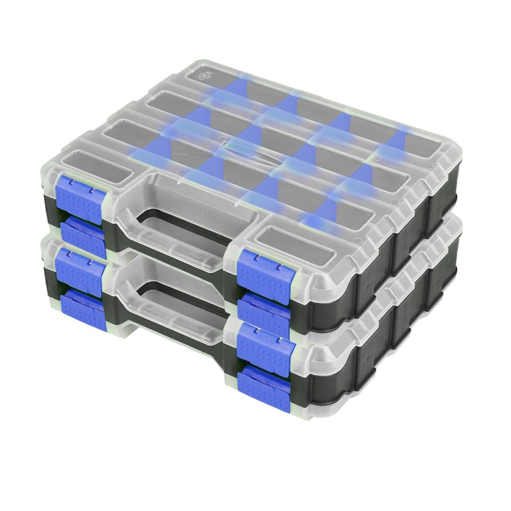 AIDY-PRO Small Parts Organizer Box Storage Case Tools 2 PACK, Blue