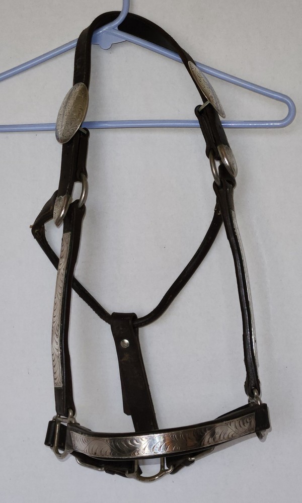 Horse Size Dark Leather Show Halter w/Bob's Western World Sterling Overlay