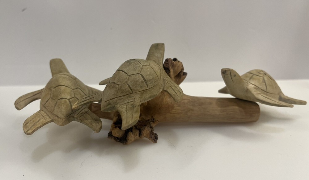 Hand Carved Turtles on Driftwood