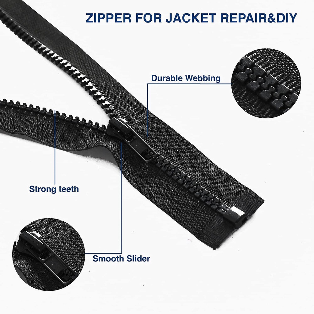 #5 41 Inch Separating Jacket Zippers 2 PCS Black Molded Plastic Bulk DIY