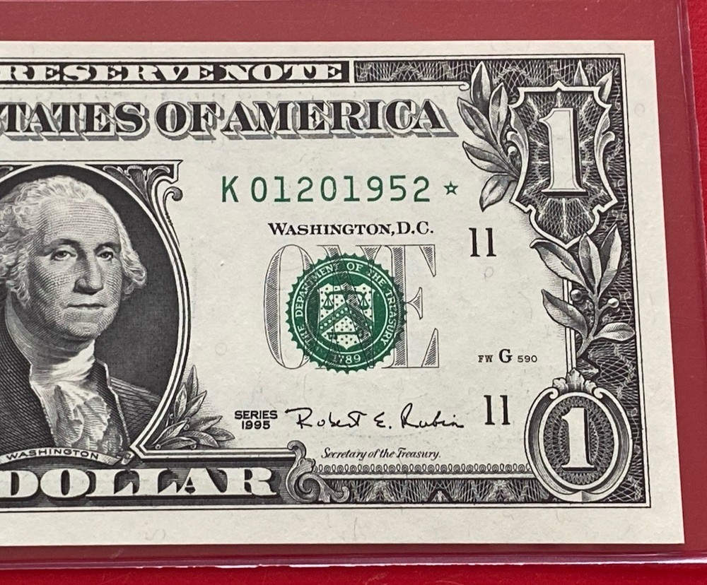 1995 STAR NOTE $1 Dollar Bill ( DALLAS K ) Uncirculated