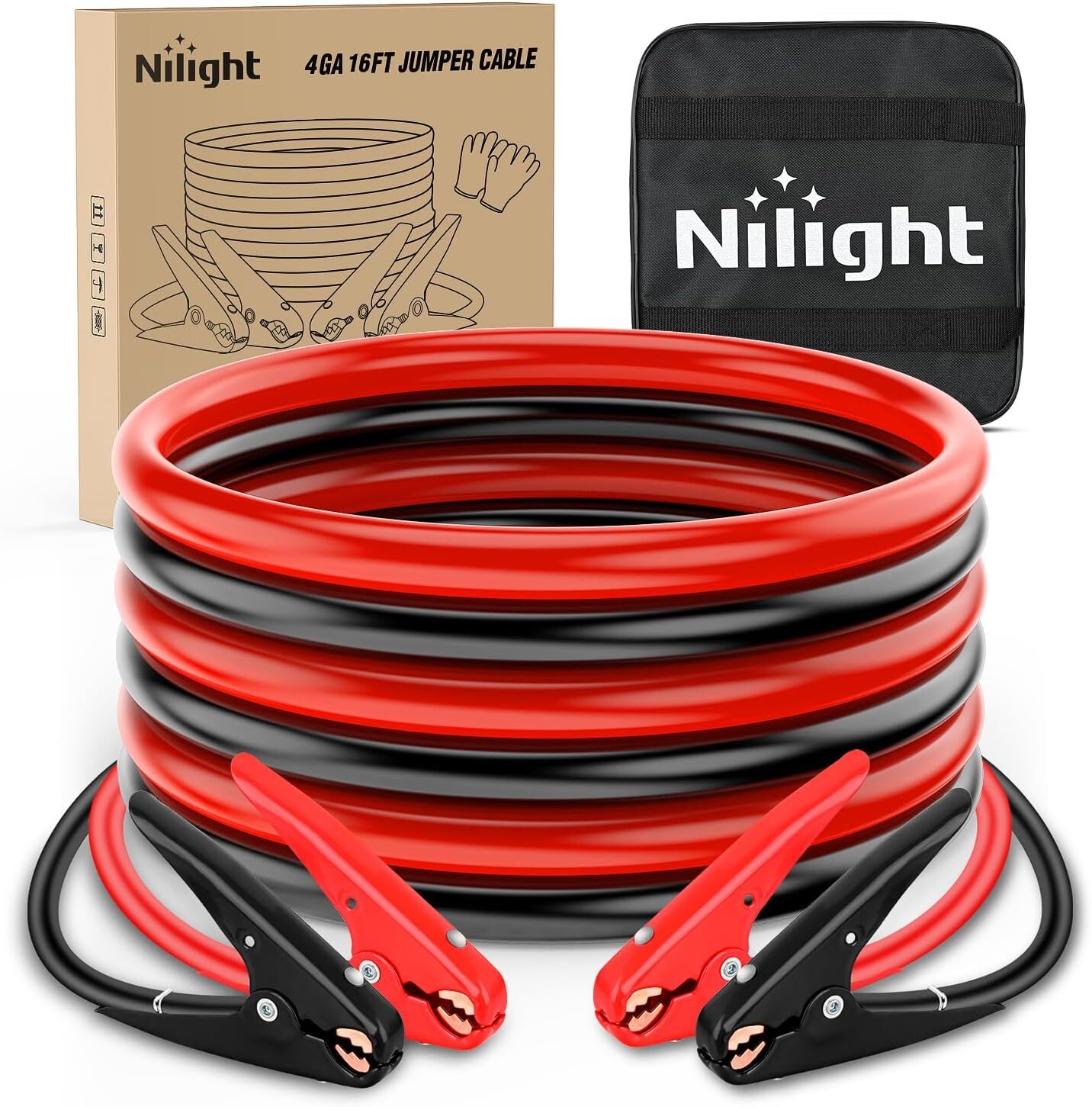Nilight Jumper Cables for Car Battery 4 Gauge 16FT Booster Cable Heavy Duty 600A