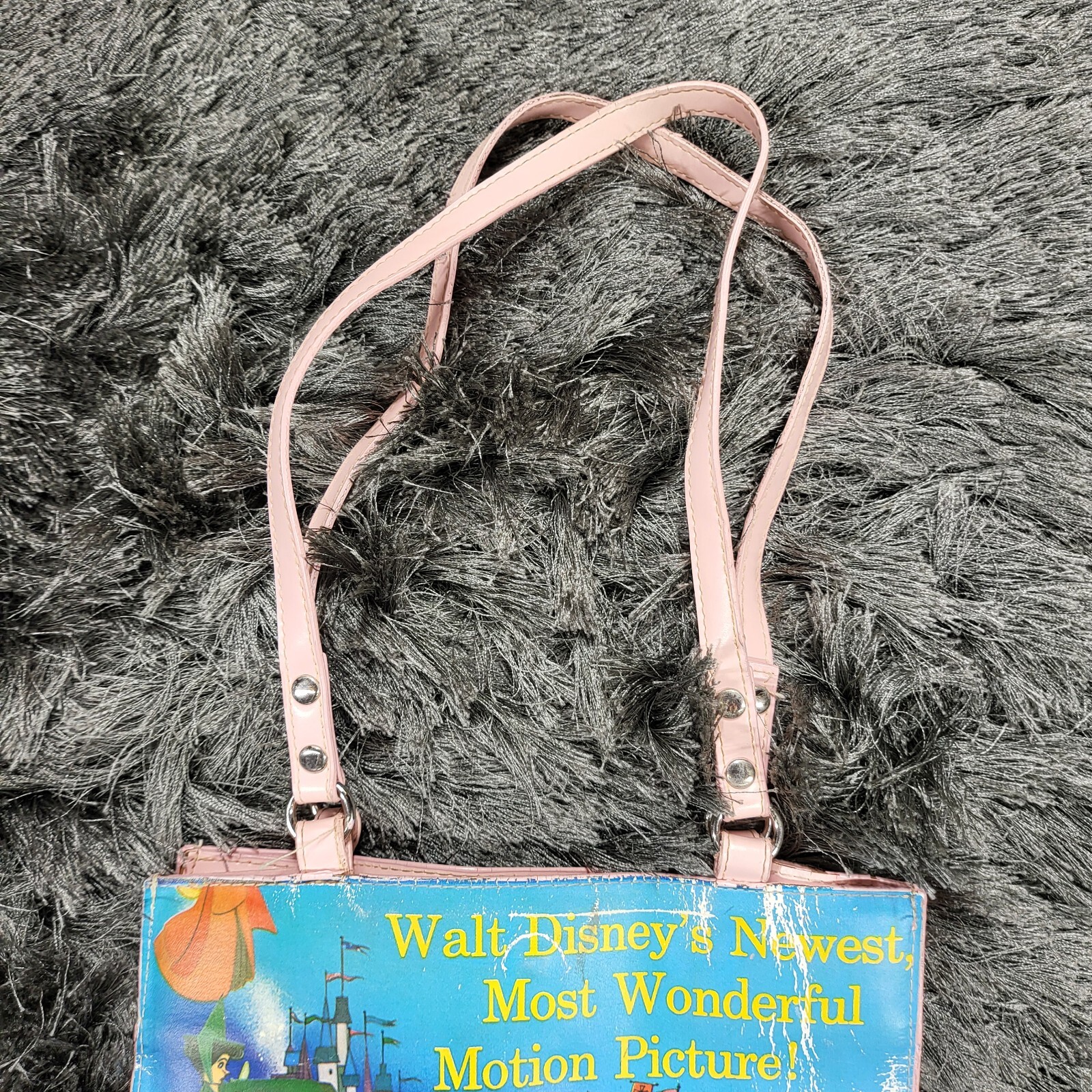 Vintage Walt Disney Sleeping Beauty Vinyl Tote Bag Blue Double Handle 9x12 Flaw