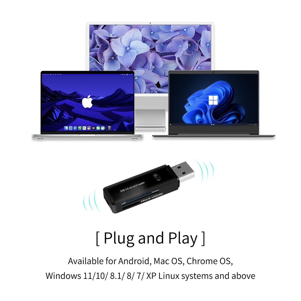USB 3.0 SD Card Reader for PC, Laptop, Mac, Windows, -Black2
