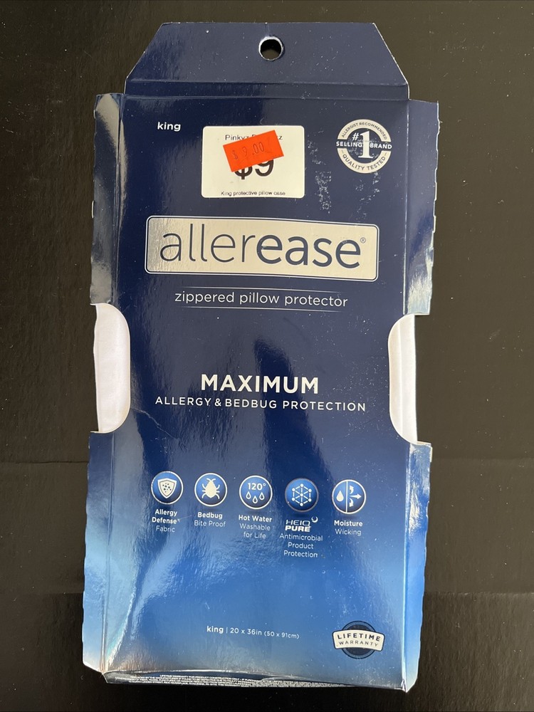 Allerease Zippered Pillow Protector King 20”x36” Max Allergy & Bedbug Protection