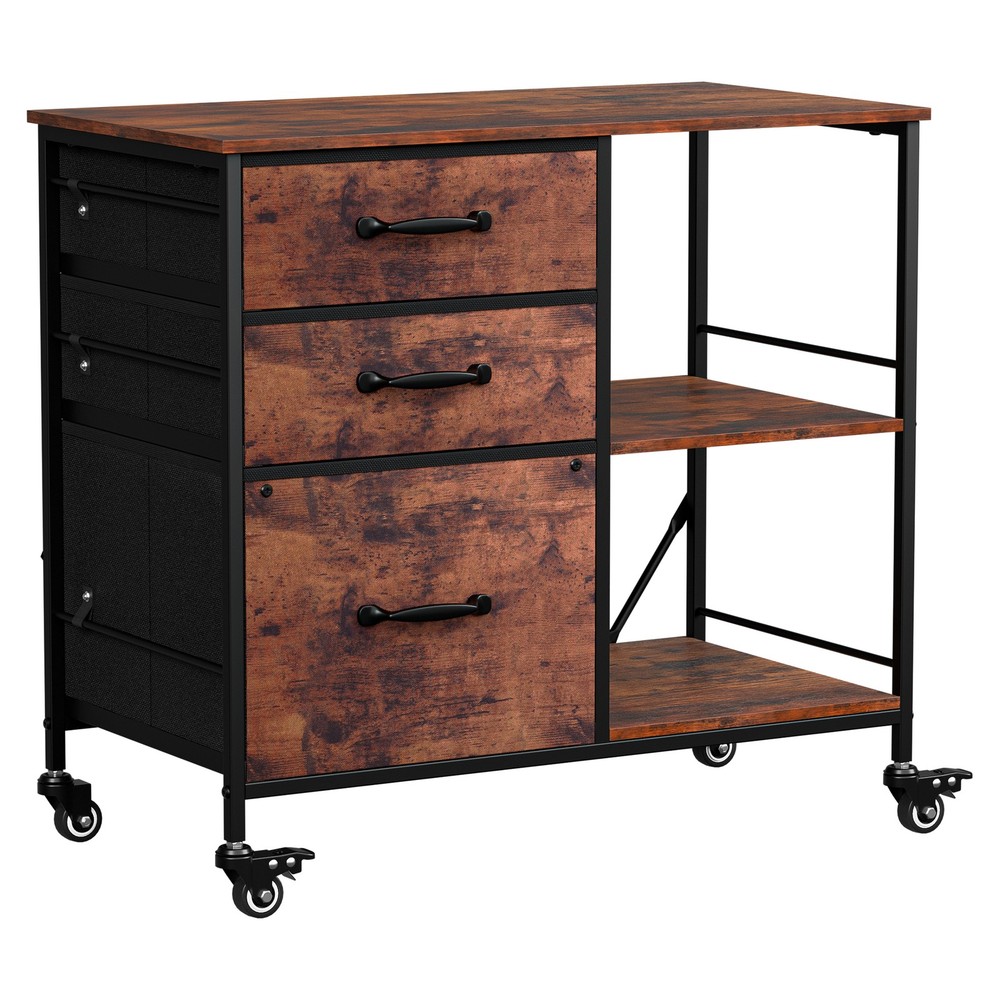 Rustic Brown File Cabinets Rolling Mobile Printer Stand with Storage 3 Drawers