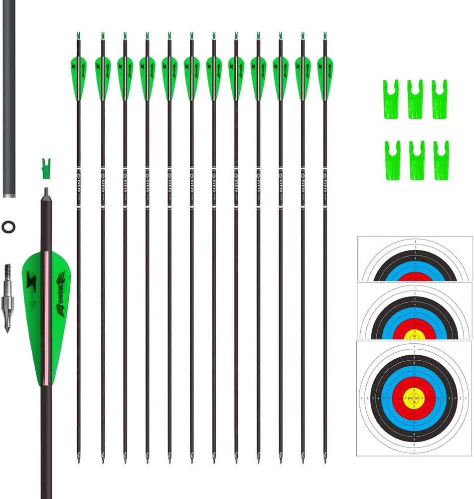 12PACK 31inch Carbon Arrow Targeting Practice Hunting Arrows with Removable Tips