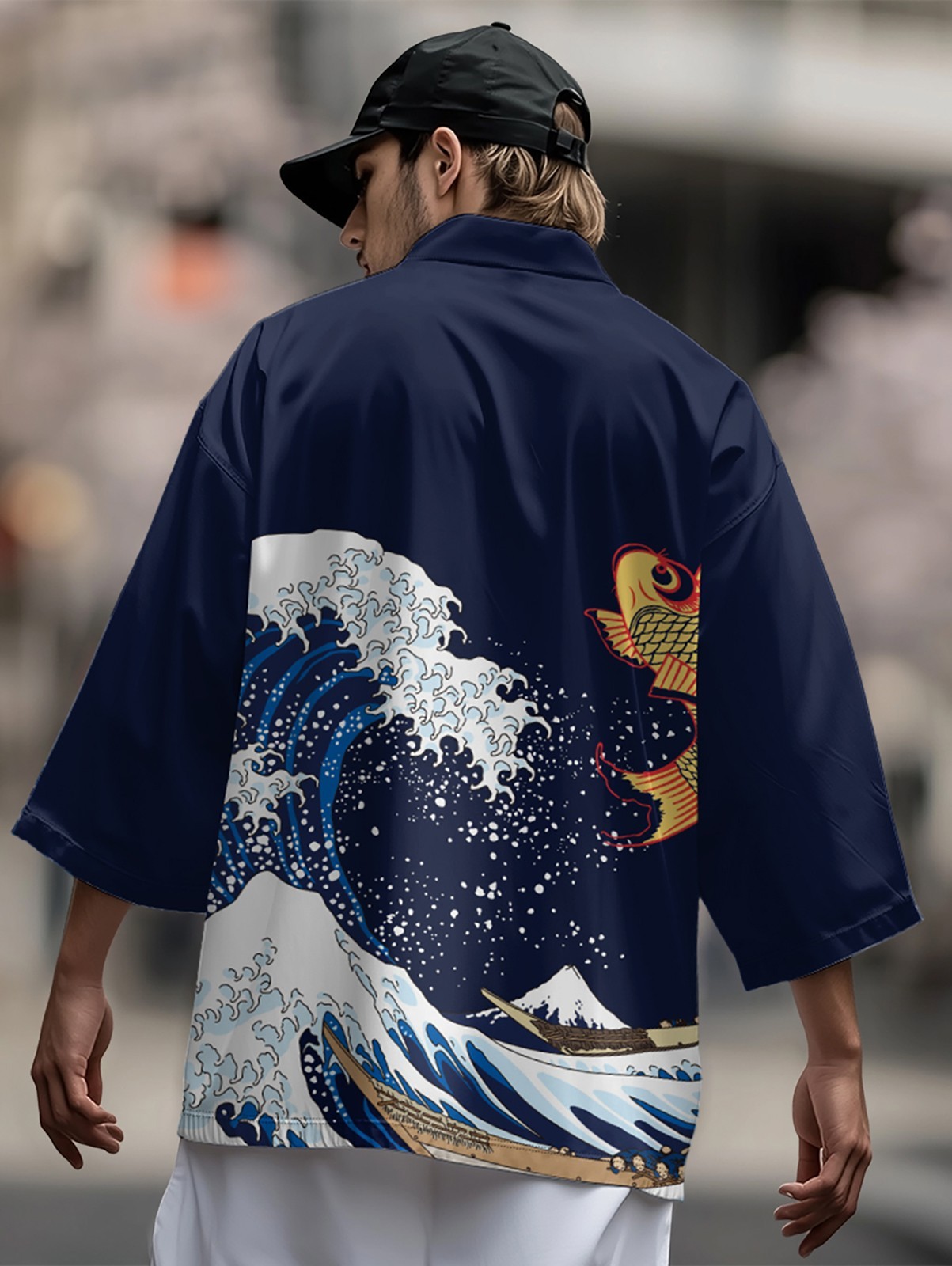 Niepce Japanese Graphic Kimono Cardigan Shirt with Lightweight Streetwear Shorts
