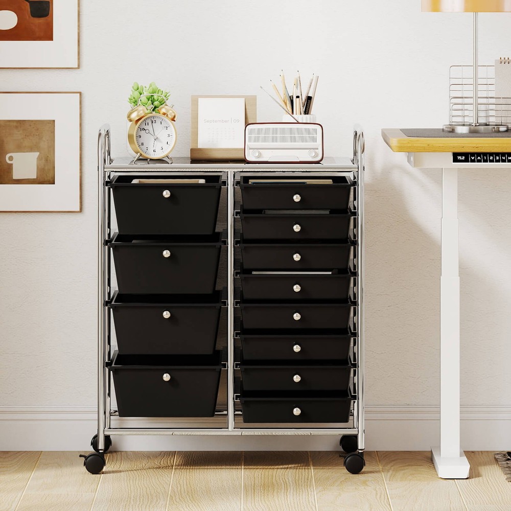 12-Drawer Rolling Storage Cart w/Removable Drawers & Lockable Casters for Office