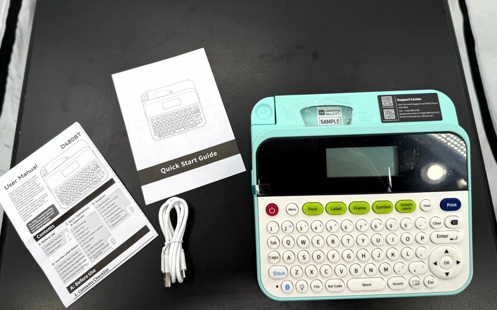 Vixic D480BT Label Maker Machine Rechargeable Green QWERTY Keyboard Backlit LCD