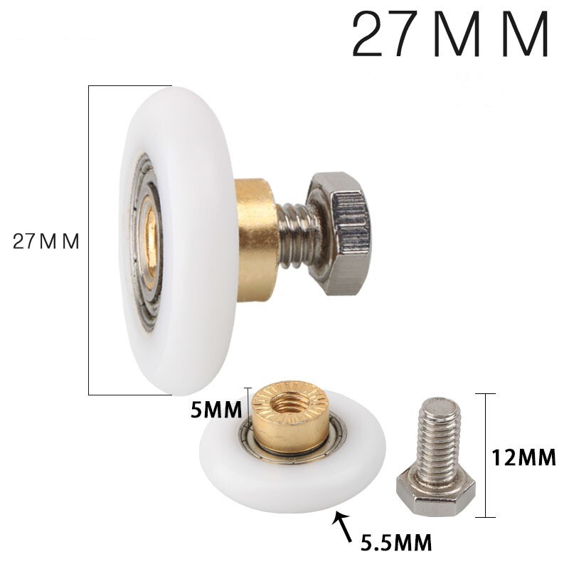 27mm Rollers Plastic Replacement Bathroom Sliding Door Wheels Bearing 2Pcs