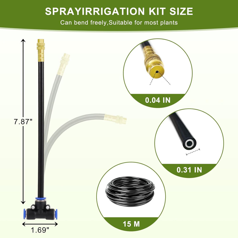 Automatic Drip Irrigation Kit - 50FT with Tool-Free Quick Connectors, 15 Copper