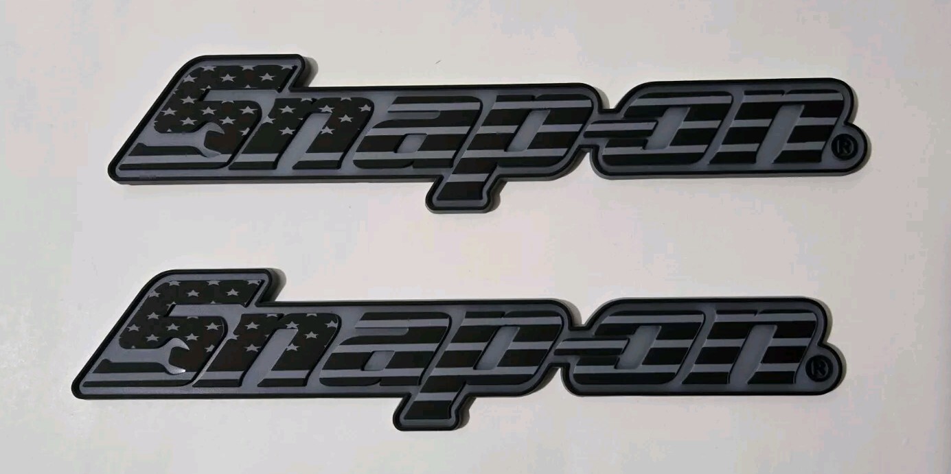 2PK SNAP ON TOOL BOX FLAG LOGO EMBLEM MATTE BLACK Plastic Badge Decal 8" + GIFT