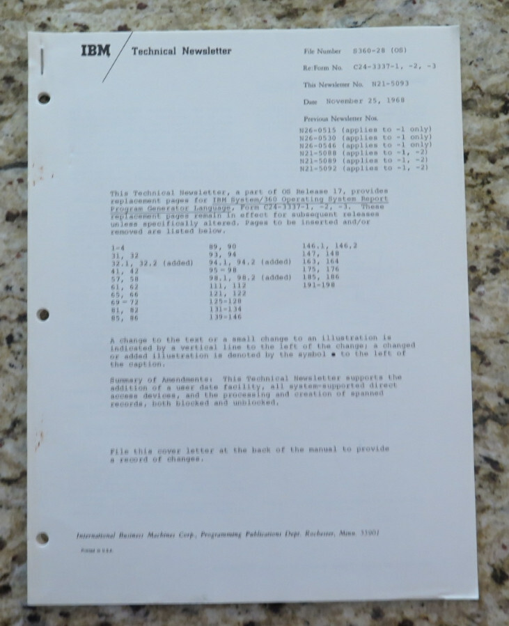 Vintage IBM System / 360 Operating System / RPG Language Dated 1968 / 1969