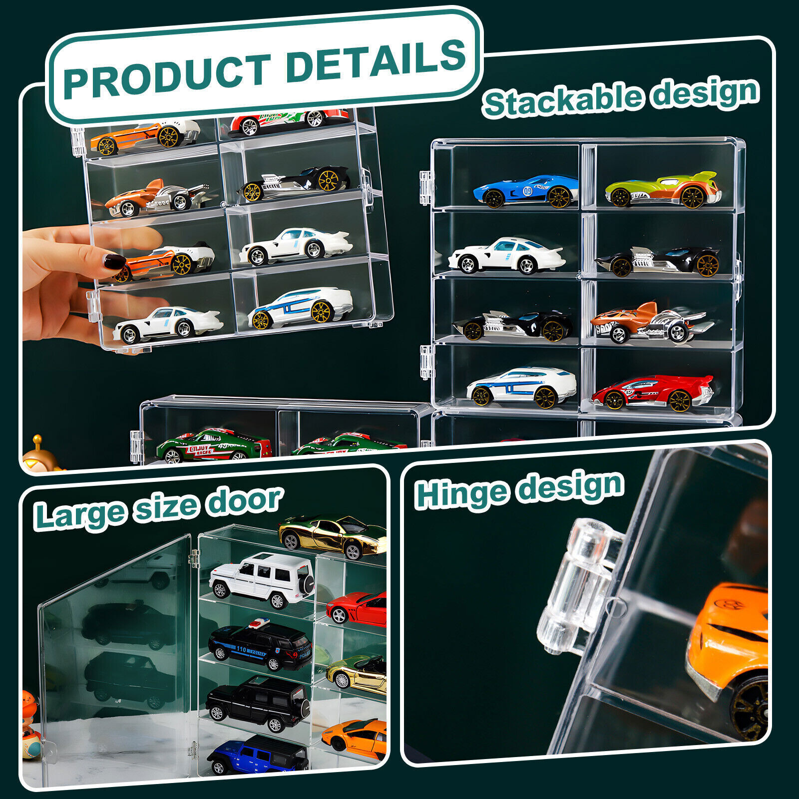 Car Display Case For 1/64 Hot Wheels Storage 8 Cars With Locking Latch Stackable