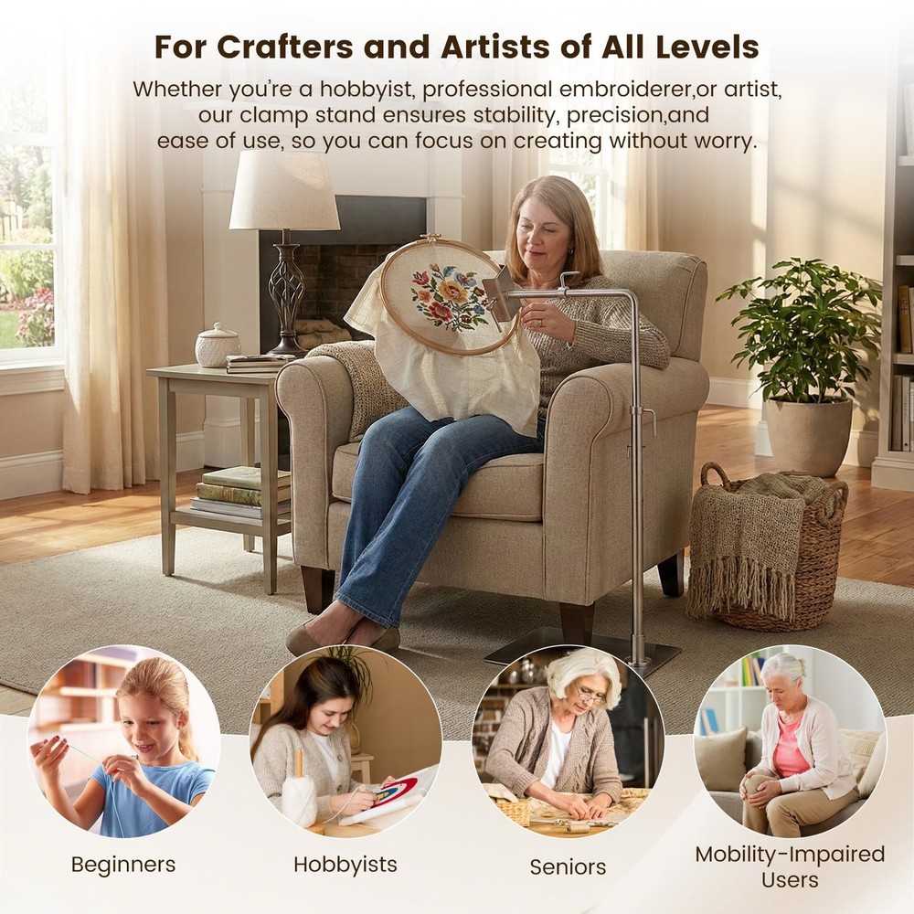 Workstand with Side Clamp for Lowery Stands, 360° Adjustable Needlepoint St