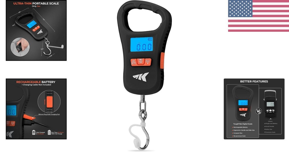 Compact ToughTide Fishing Scale - 65lb Digital Weight with Memory Function & USB