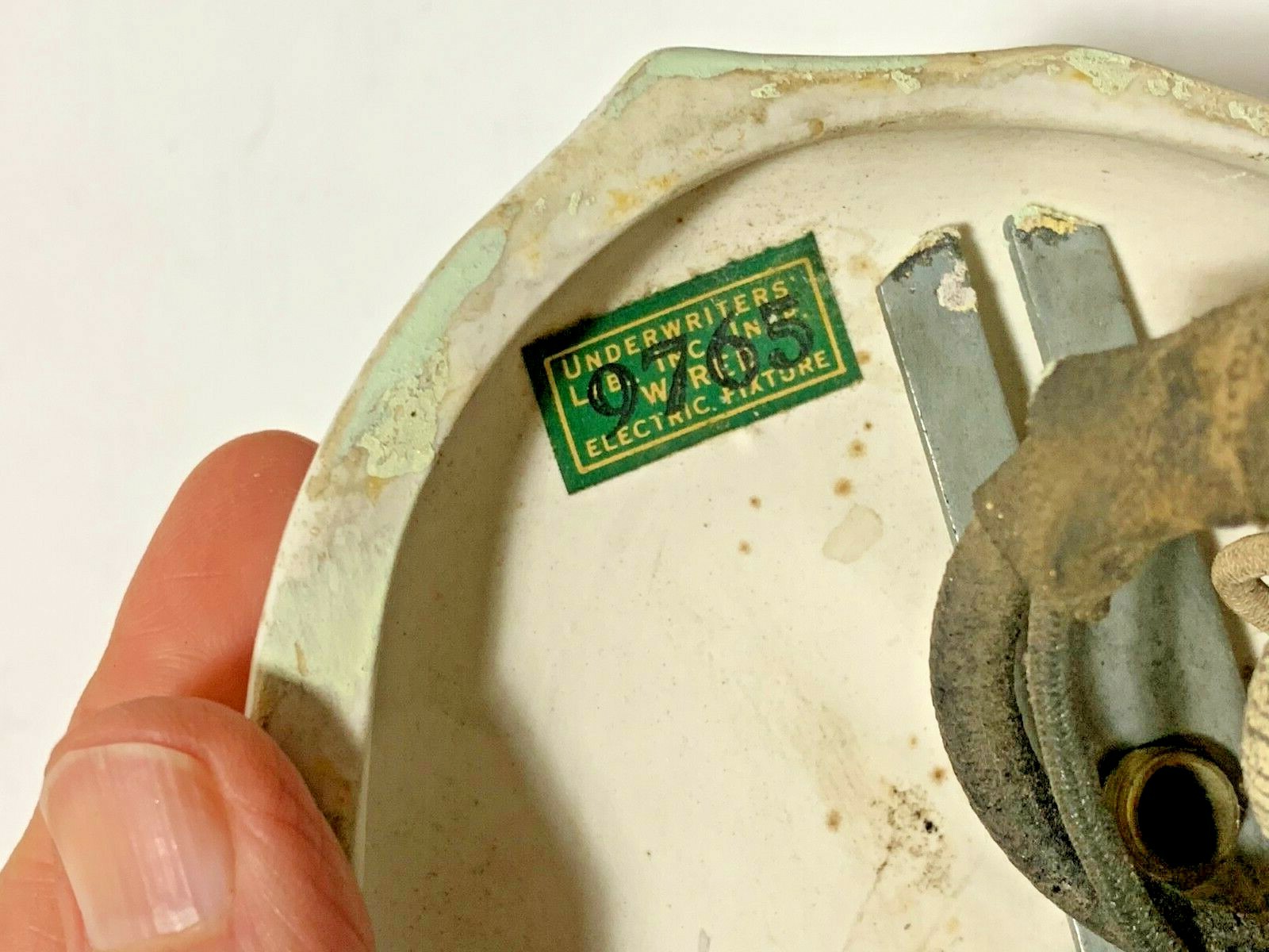 Vtg Deco White Porcelain Wall Light Fixture Pull Chain Outlet Sconce Bathroom