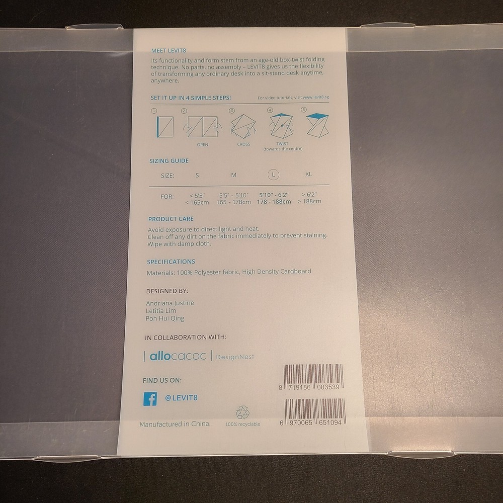 Levit8 - Flat Folding Portable Standing Desk - Large, Light Purple