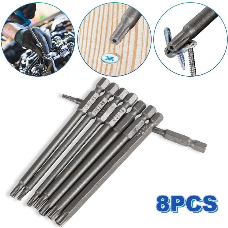 8-Piece 100MM Extra Long Torx Security Head Screwdriver Drill Set 1/4" Hex